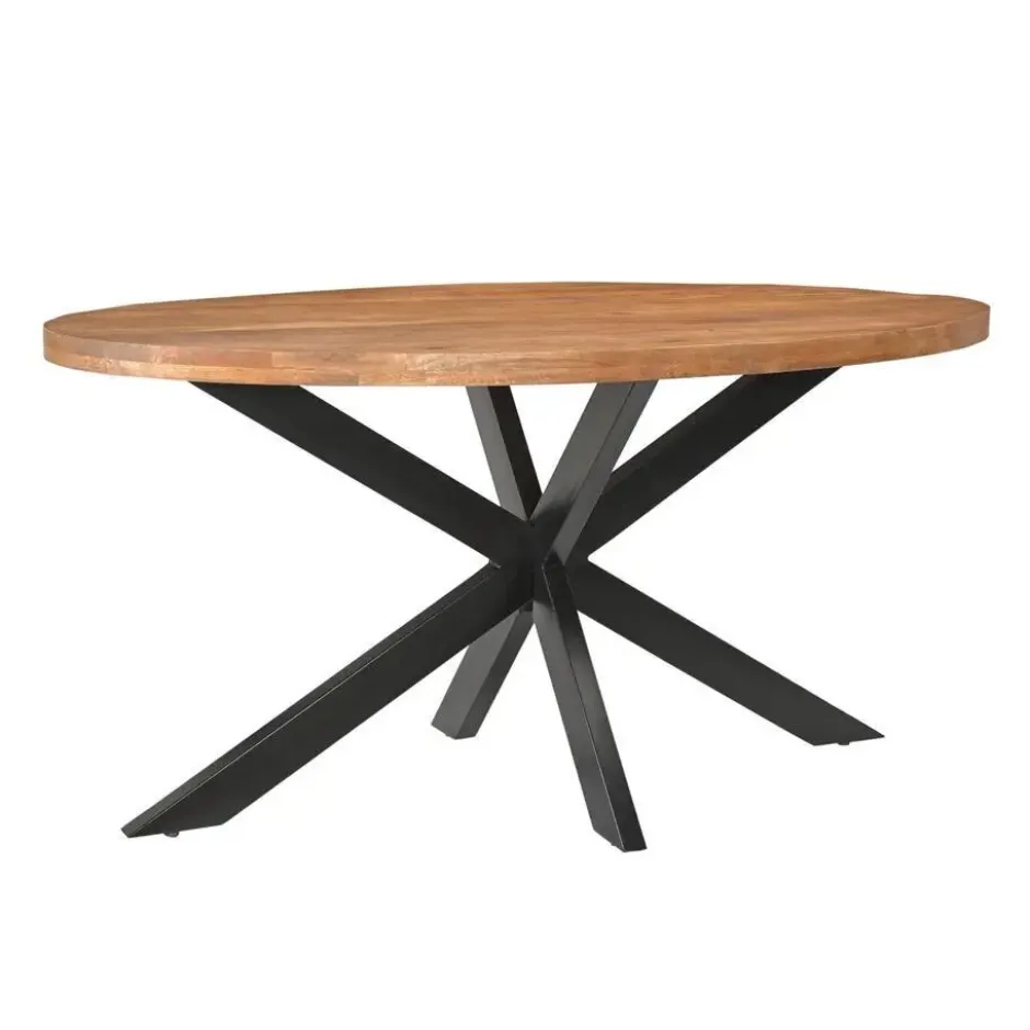 Livingfurn - Eetkamertafel Rocky Oval 160 cm - Mangohout / Gecoat Staal