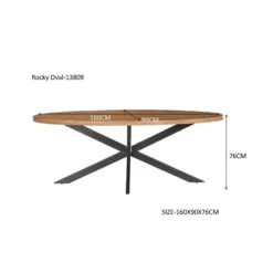 Livingfurn - Eetkamertafel Rocky Oval 160 cm - Mangohout / Gecoat Staal