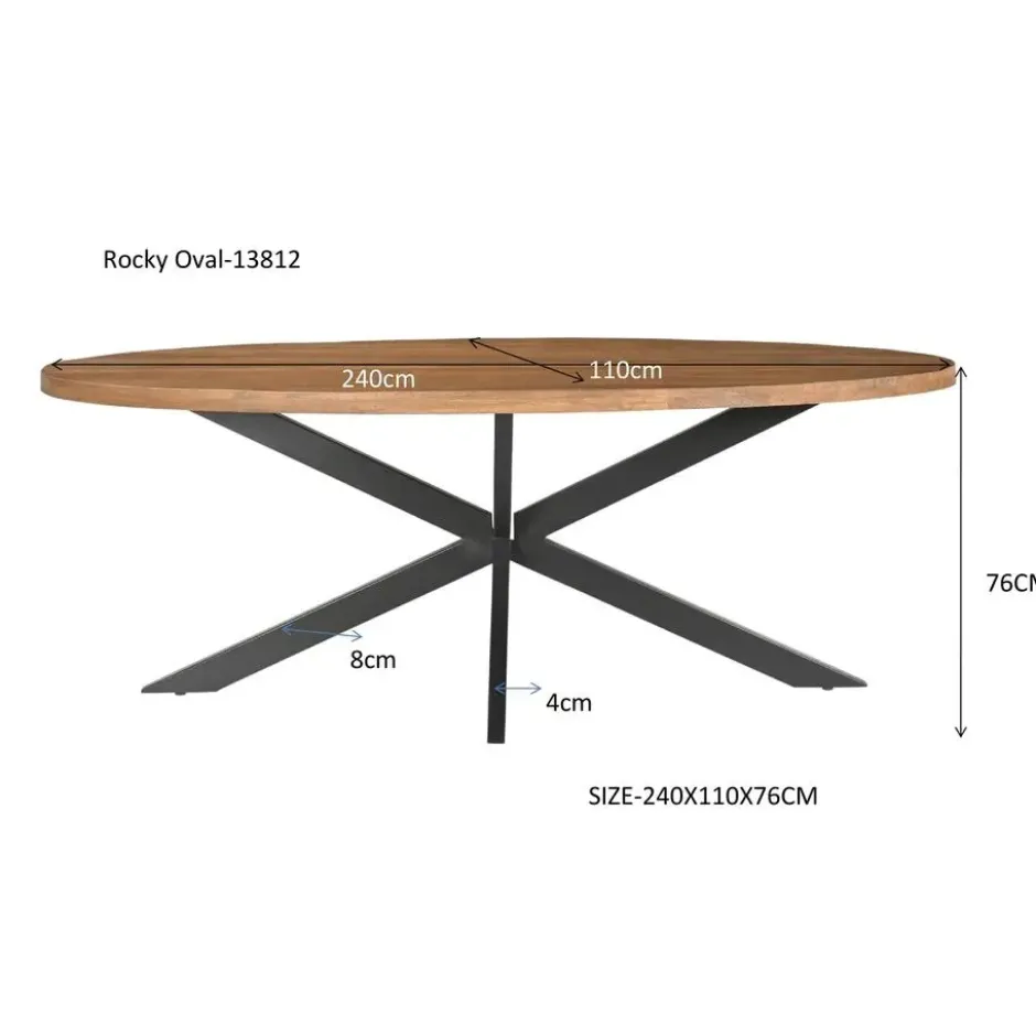 Livingfurn - Eetkamertafel Rocky Oval 240 cm - Mangohout / Gecoat Staal
