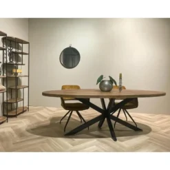 Livingfurn - Eetkamertafel Rocky Oval 240 cm - Mangohout / Gecoat Staal