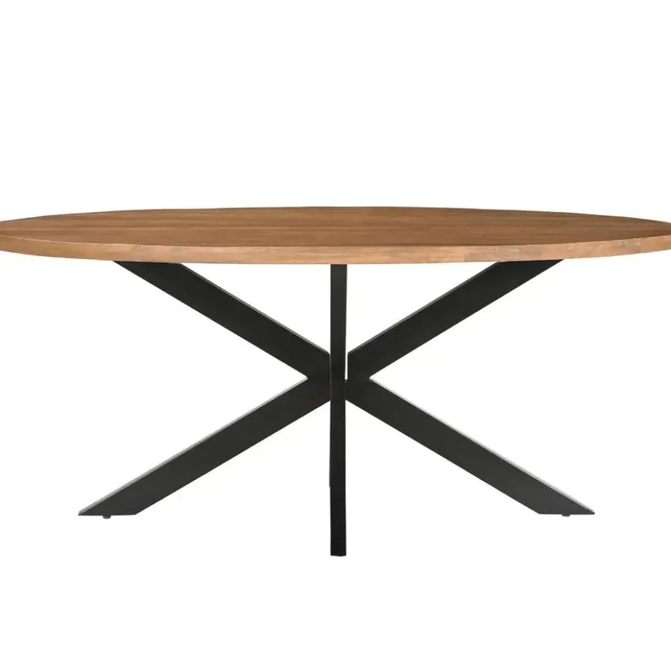 Livingfurn - Eetkamertafel Rocky Oval 240 cm - Mangohout / Gecoat Staal