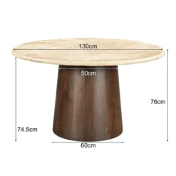 Livingfurn - Eetkamertafel Valentino Round 130cm - Mangohout / Travertin