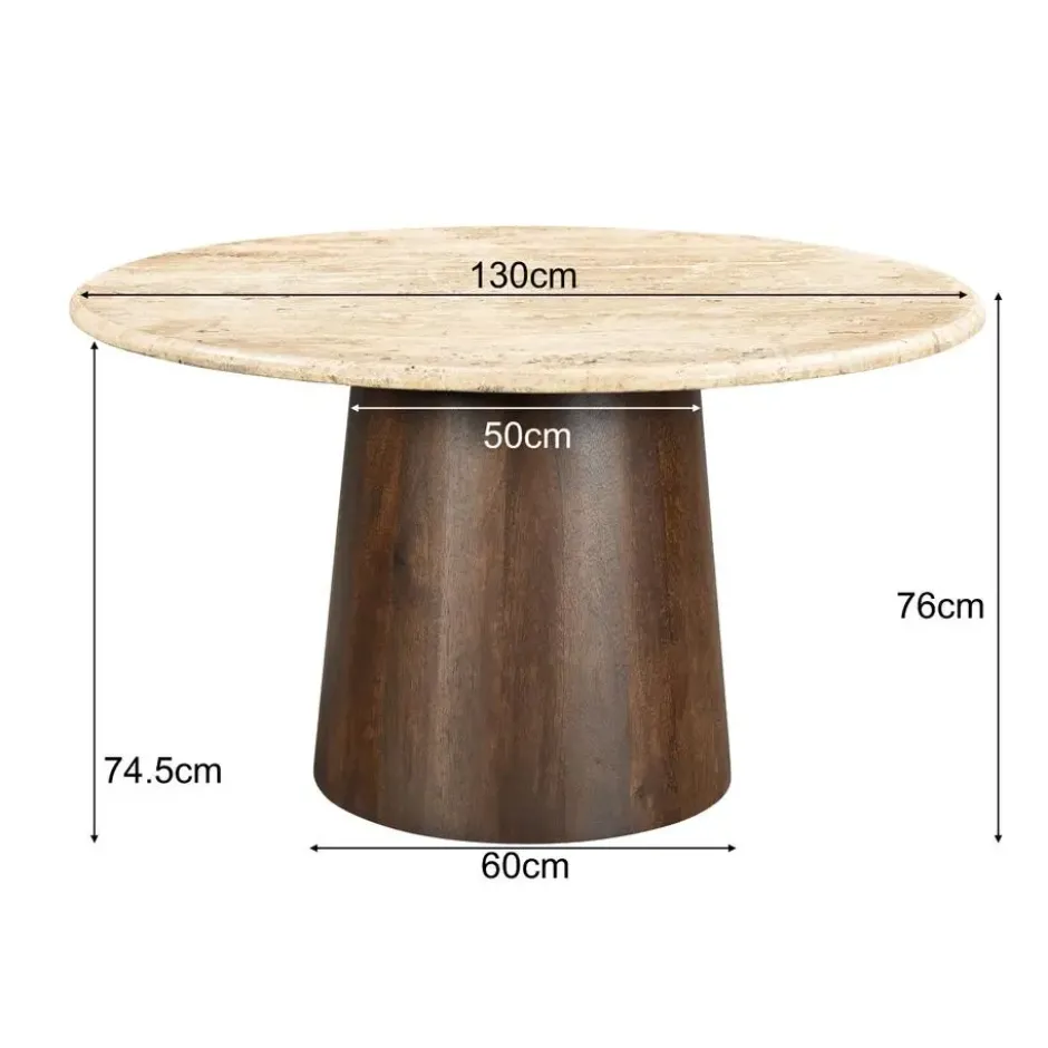 Livingfurn - Eetkamertafel Valentino Round 130cm - Mangohout / Travertin