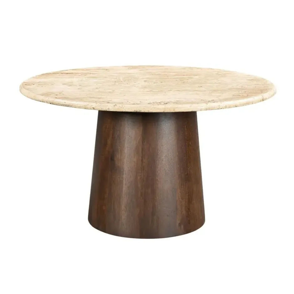 Livingfurn - Eetkamertafel Valentino Round 130cm - Mangohout / Travertin