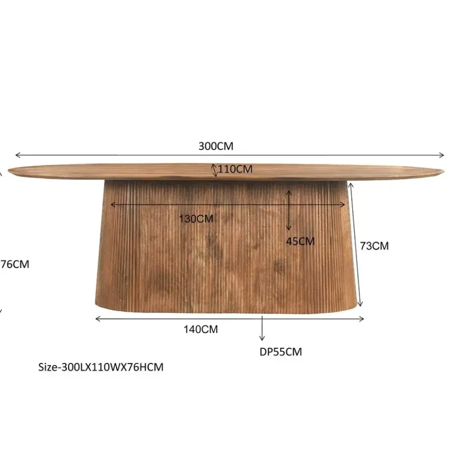 Livingfurn Eettafel Salvator Naturel 300cm Mangohout Ovaal