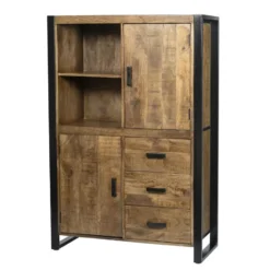 Livingfurn - Kabinetkast Nairobi - 43x100x150 - Mangohout en Gecoat Staal