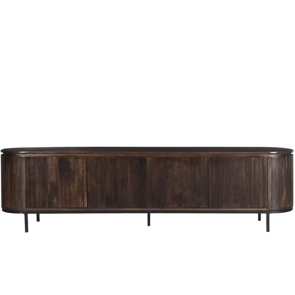 Livingfurn - TV Meubel Noor Walnut 210cm - Mangohout / Gecoat Staal
