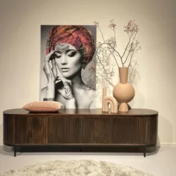Livingfurn - TV Meubel Noor Walnut 210cm - Mangohout / Gecoat Staal