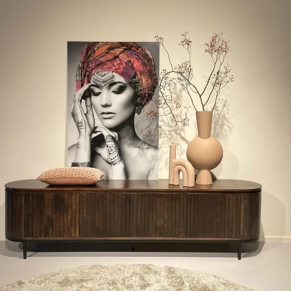 Livingfurn - TV Meubel Noor Walnut 210cm - Mangohout / Gecoat Staal