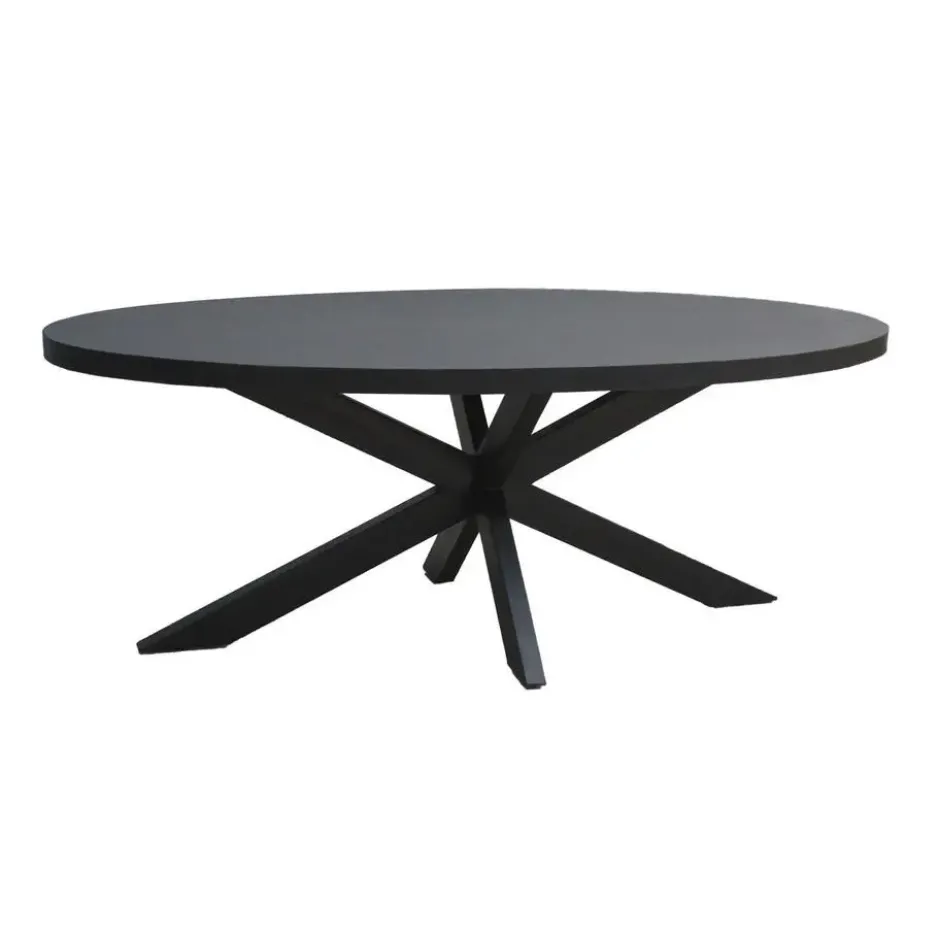 Livingfurn - Zwart Ovale Eetkamertafel - - Mango Hout - 240 cm