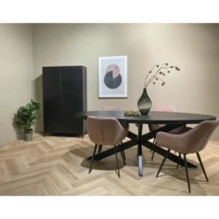 Livingfurn - Zwart Ovale Eetkamertafel - - Mango Hout - 240 cm