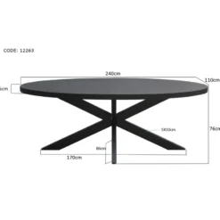Livingfurn - Zwart Ovale Eetkamertafel - - Mango Hout - 240 cm