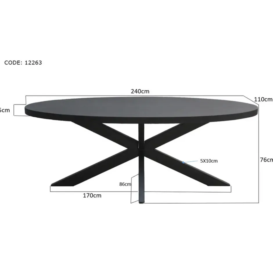 Livingfurn - Zwart Ovale Eetkamertafel - - Mango Hout - 240 cm