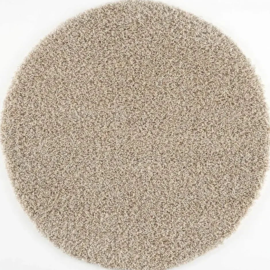 Loca Shaggy Rond Vloerkleed Hoogpolig Beige - 150 CM Ø