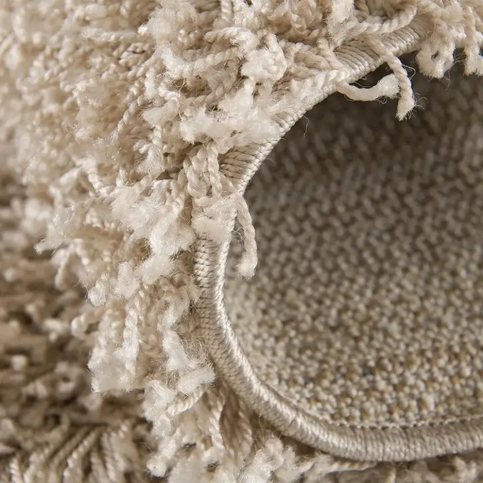 Loca Shaggy Rond Vloerkleed Hoogpolig Beige - 150 CM Ø