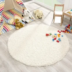 Loca Shaggy Rond Vloerkleed Hoogpolig Creme - 200 CM Ø