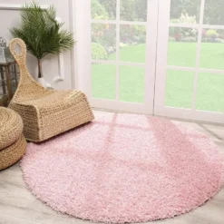 Loca Shaggy Rond Vloerkleed Hoogpolig Roze - 200 CM Ø
