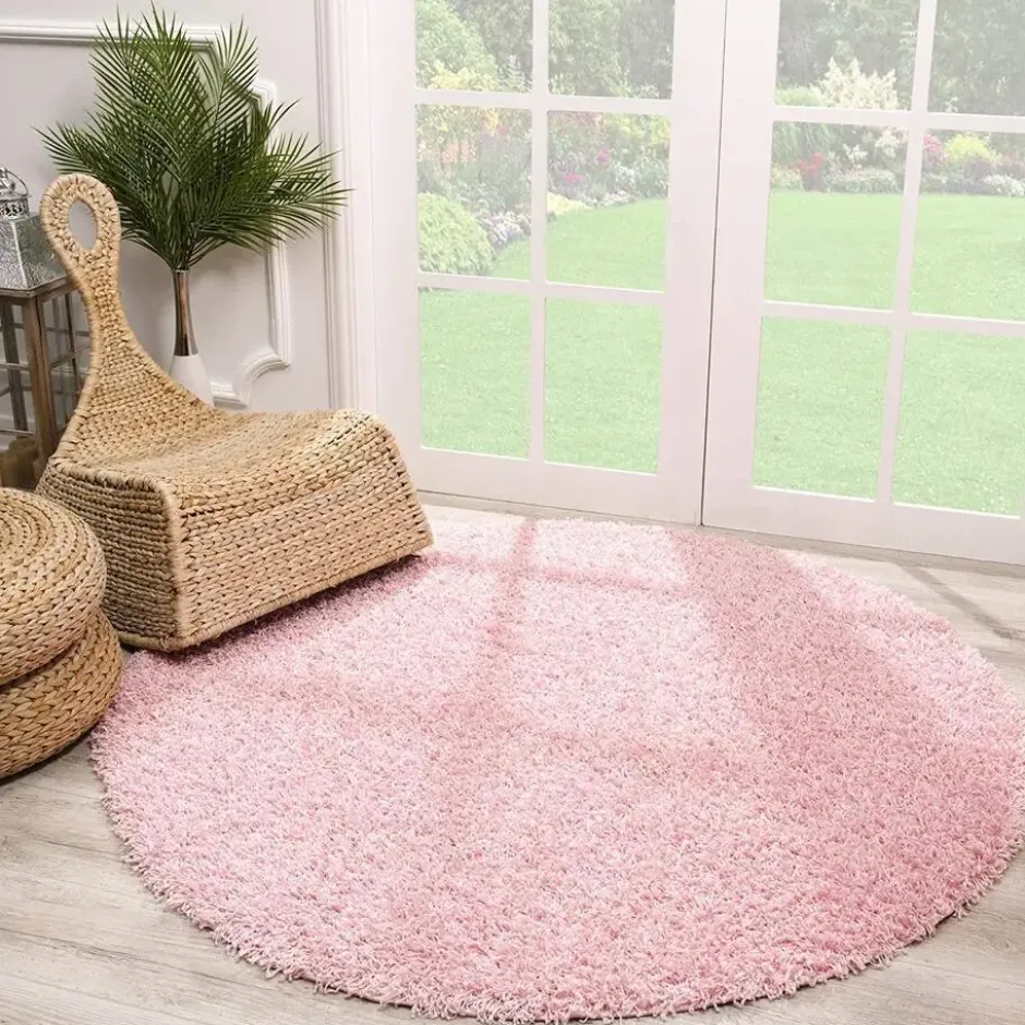 Loca Shaggy Rond Vloerkleed Hoogpolig Roze - 200 CM Ø