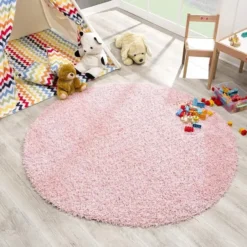 Loca Shaggy Rond Vloerkleed Hoogpolig Roze - 200 CM Ø