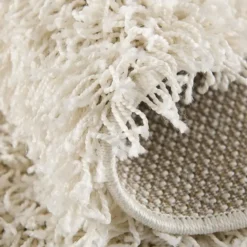 Loca Shaggy Rond Vloerkleed Hoogpolig Creme - 120 CM Ø