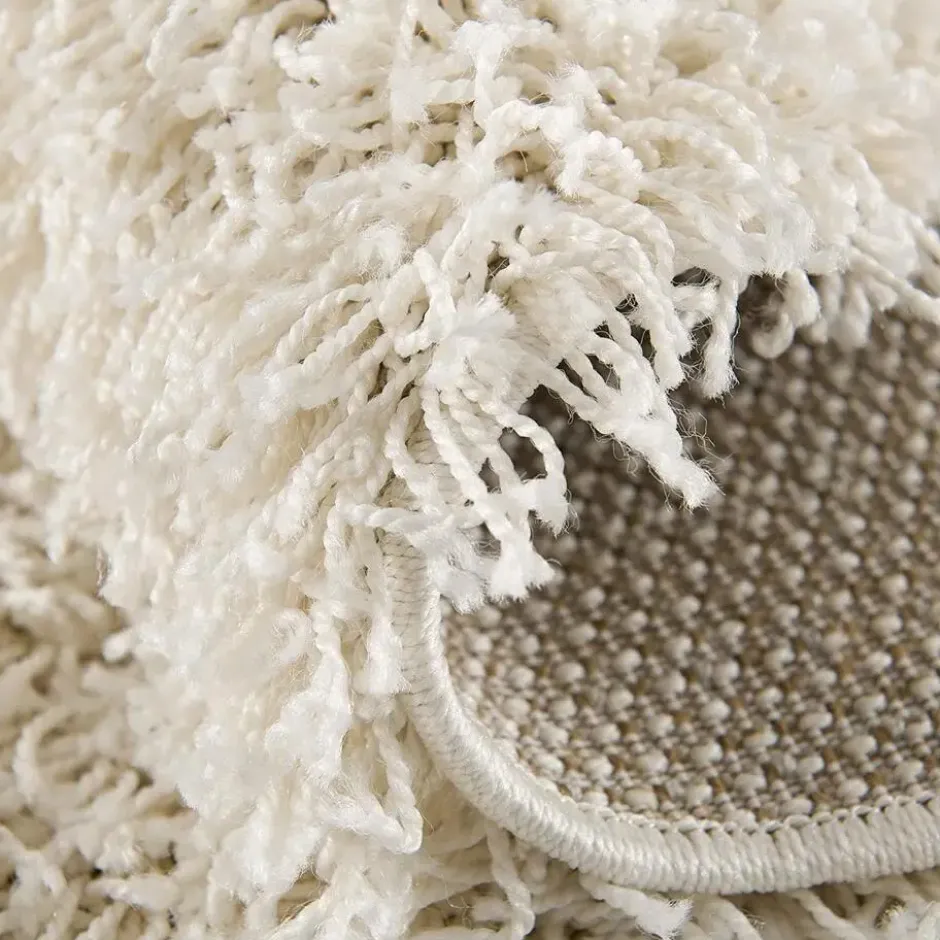 Loca Shaggy Rond Vloerkleed Hoogpolig Creme - 120 CM Ø