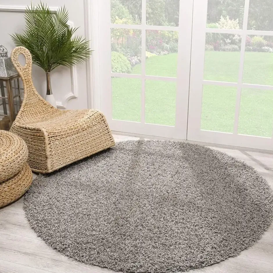 Loca Shaggy Rond Vloerkleed Hoogpolig Lichtgrijs - 150 CM Ø