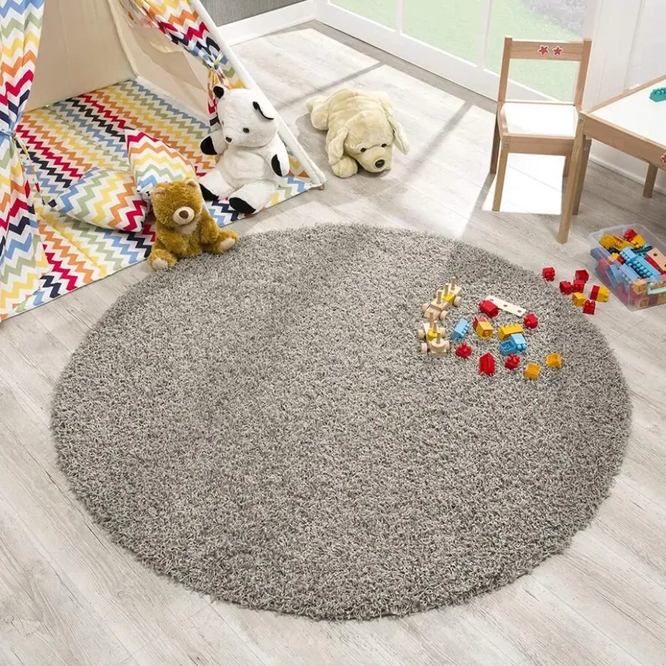 Loca Shaggy Rond Vloerkleed Hoogpolig Lichtgrijs - 150 CM Ø