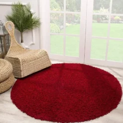 Loca Shaggy Rond Vloerkleed Hoogpolig Rood - 200 CM Ø