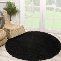 Loca Shaggy Rond Vloerkleed Hoogpolig Zwart - 300 CM Ø