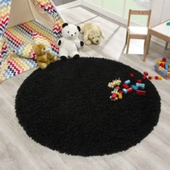 Loca Shaggy Rond Vloerkleed Hoogpolig Zwart - 300 CM Ø