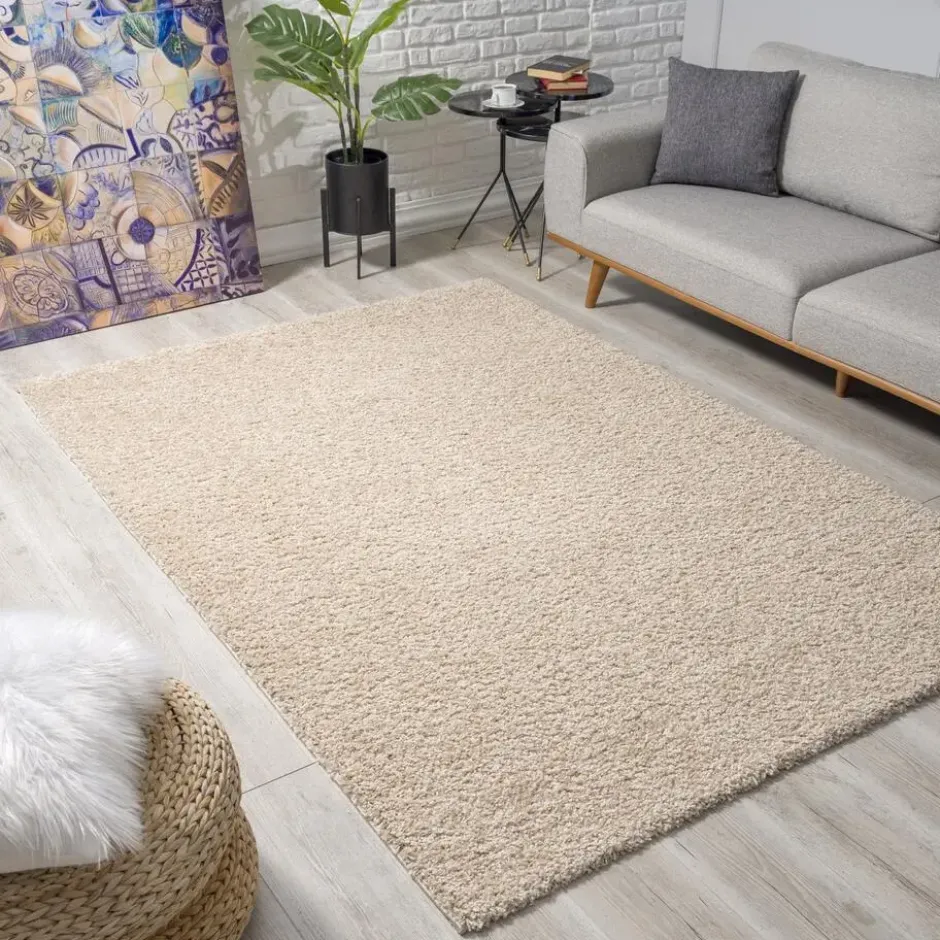 Loca Shaggy Vierkant Vloerkleed Hoogpolig Beige - 300x300 CM