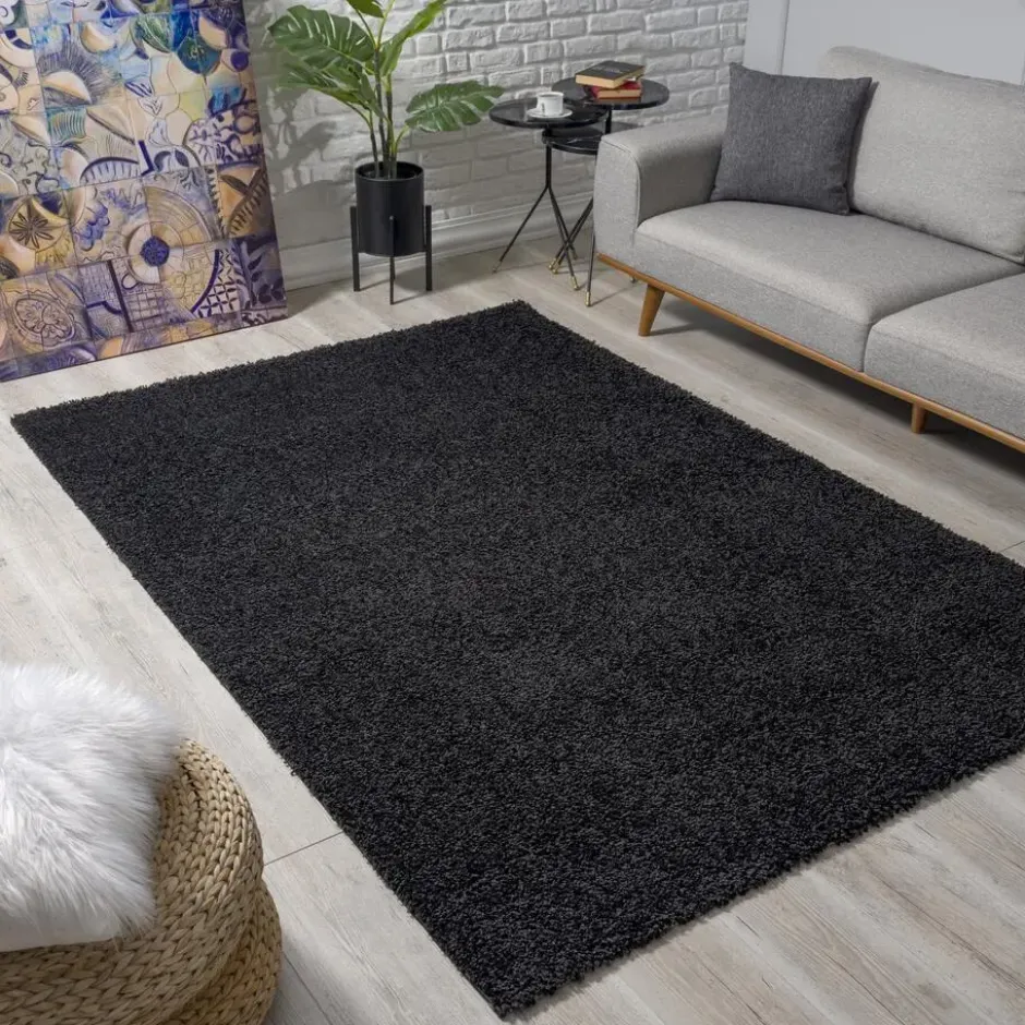 Loca Shaggy Vloerkleed Hoogpolig Zwart - 160x230 CM