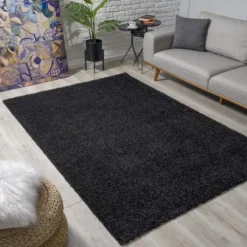 Loca Shaggy Vloerkleed Hoogpolig Zwart - 240x340 CM