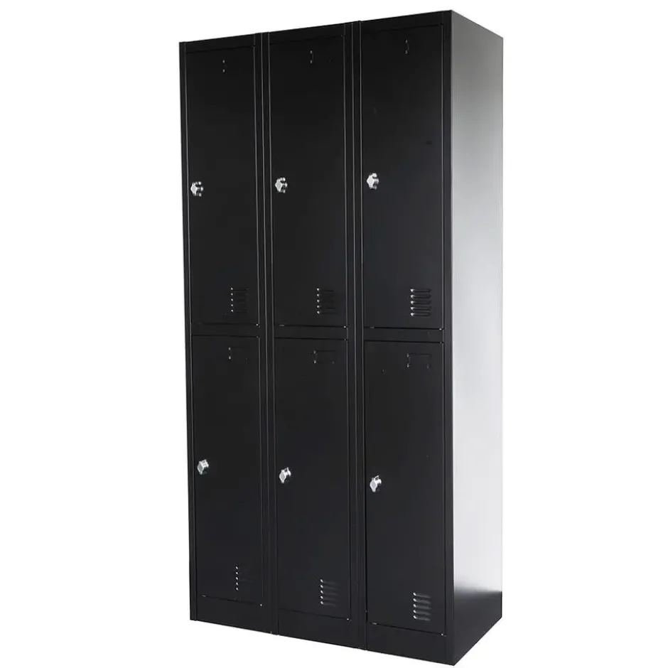 Lockerkast Zwart - 90x185 cm - 6 lockers