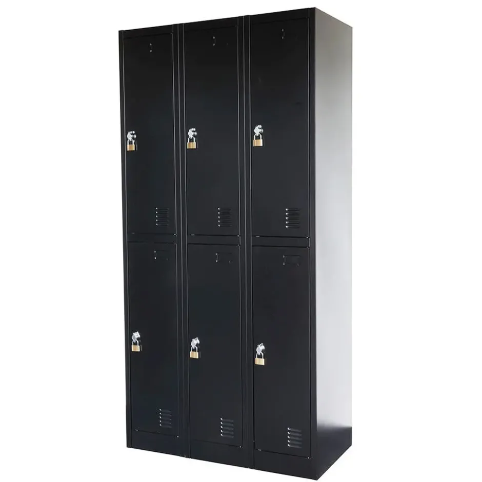 Lockerkast Zwart - 90x185 cm - 6 lockers