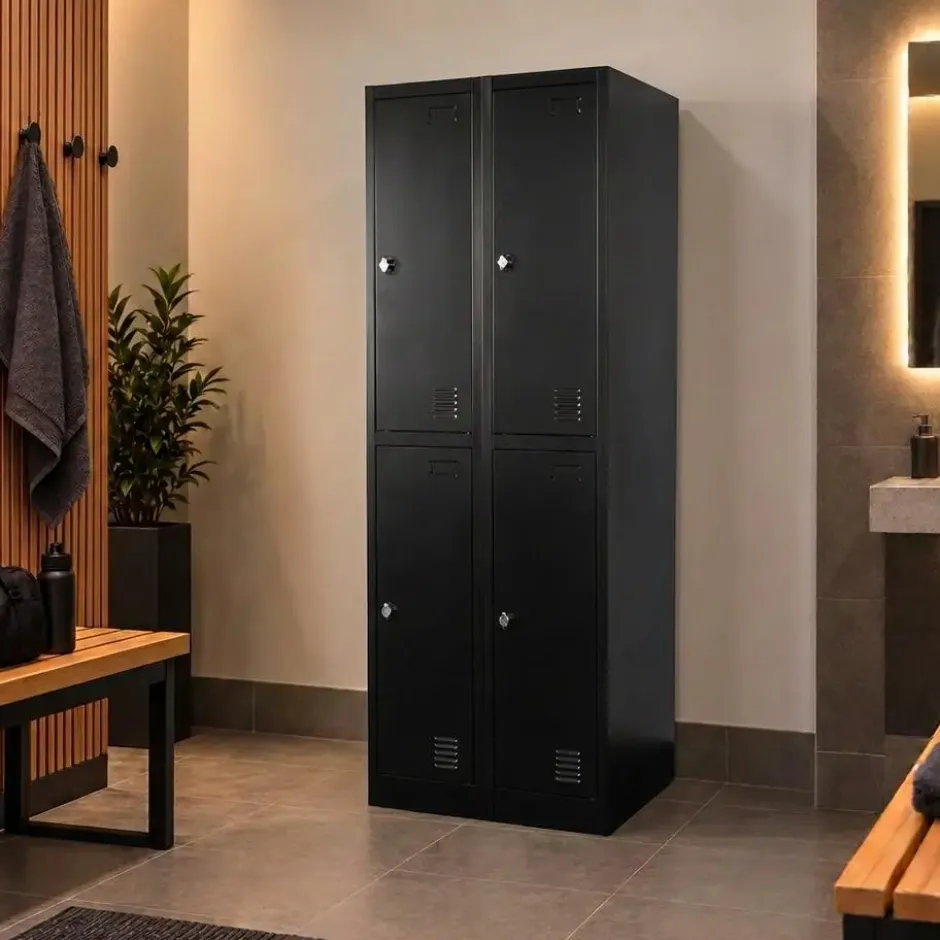 Lockerkast Zwart - 60x185 cm - 4 lockers