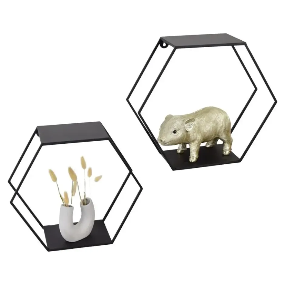 LOFT42 Hexagon Set van 2 Wandboxen Zeshoek - Zwart - 41x36x15