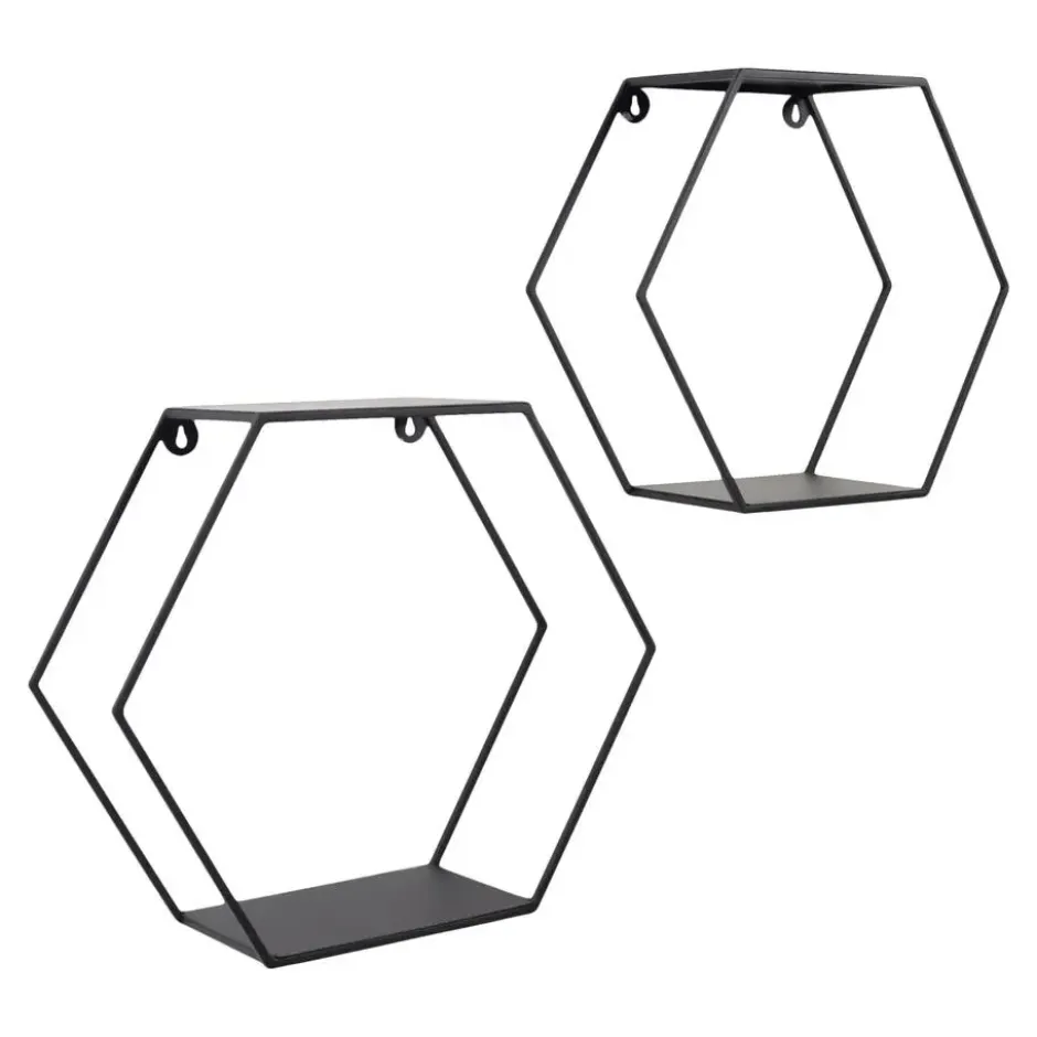 LOFT42 Hexagon Set van 2 Wandboxen Zeshoek - Zwart - 41x36x15