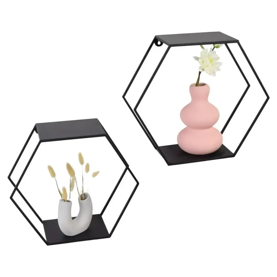 LOFT42 Hexagon Set van 2 Wandboxen Zeshoek - Zwart - 41x36x15