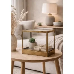 LOFT42 Showy Glazen Display Box Antiek Messing - Metaal - (27x30x20)
