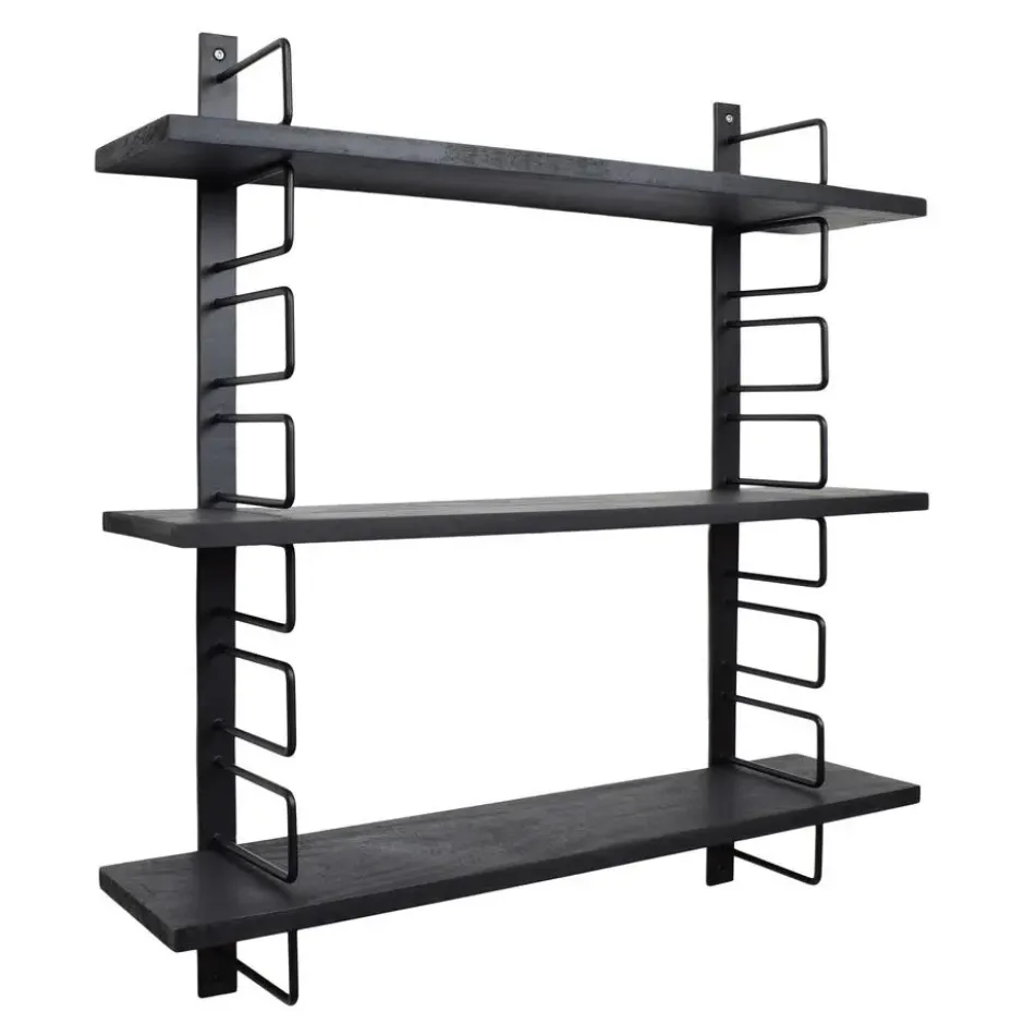 LOFT42 Wandrek Zwart - Mangohout – Metaal - 64x13x74