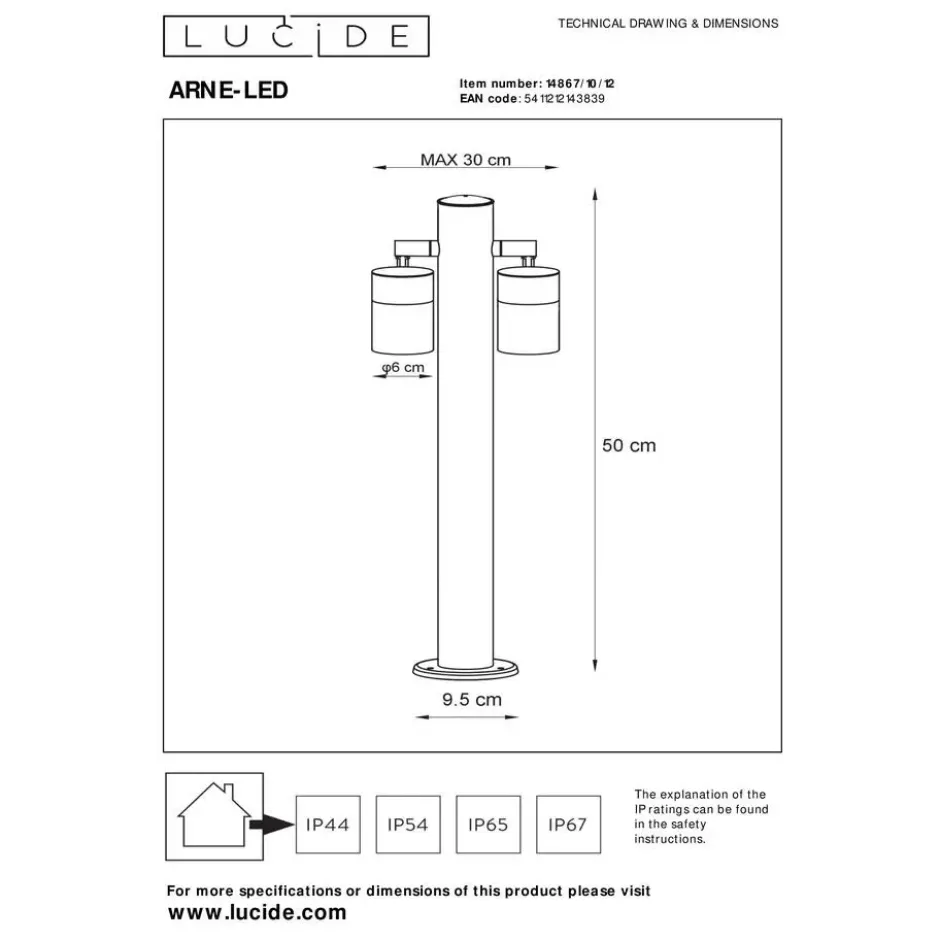 Lucide ARNE-LED Sokkellamp - Mat chroom