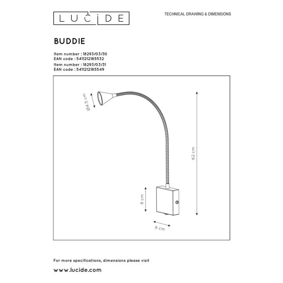 Lucide BUDDY Bedlamp - Zwart