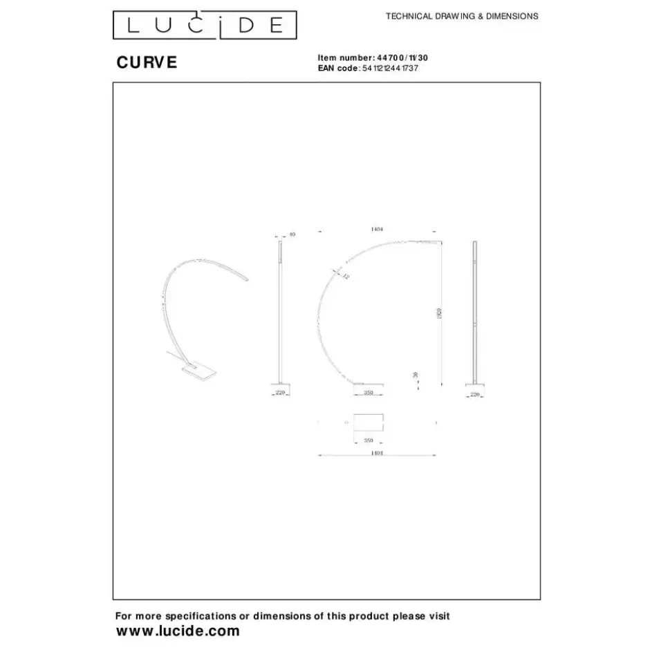 Lucide CURVE Booglamp - Zwart