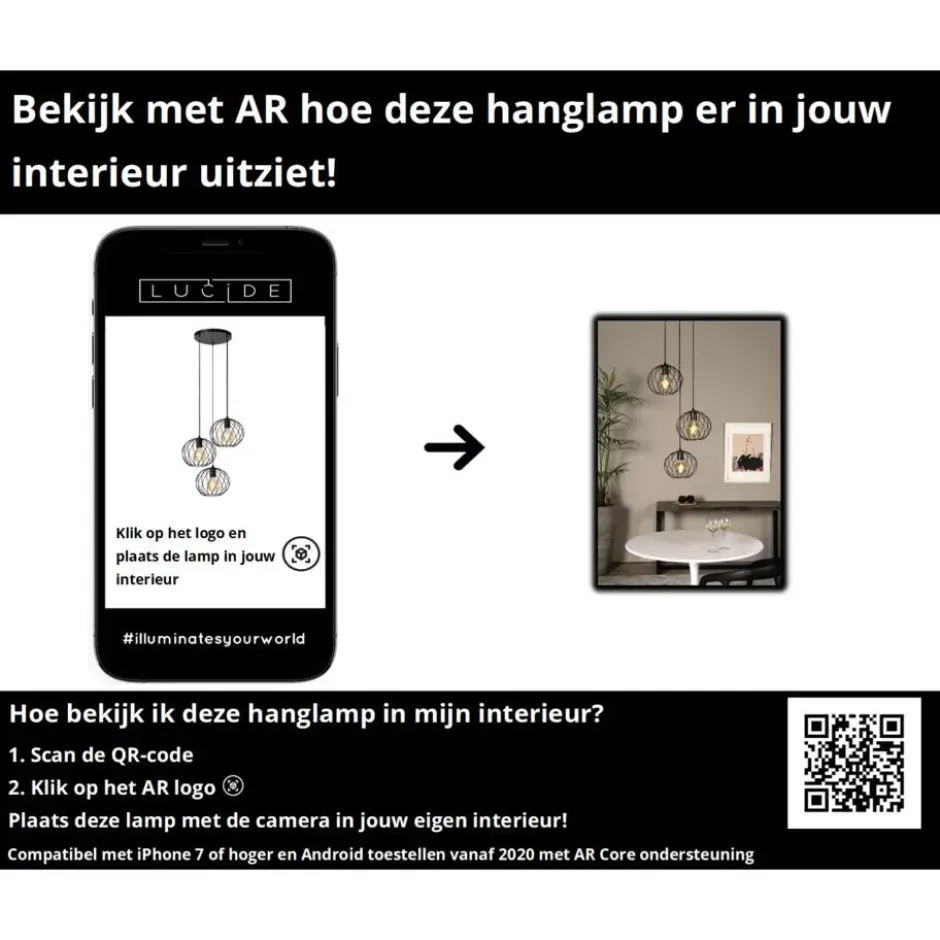Lucide DANZA Hanglamp - Zwart