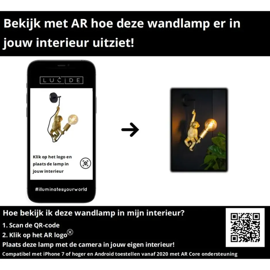 Lucide EXTRAVAGANZA CHIMP Wandlamp - Zwart