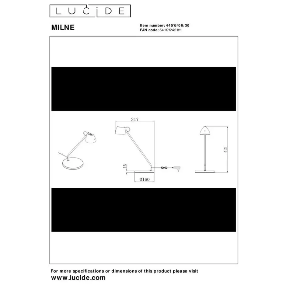Lucide MILNE Bureaulamp - Zwart
