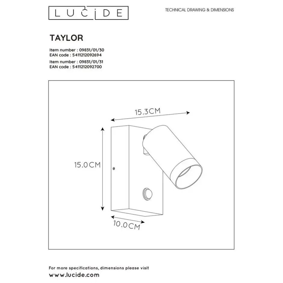 Lucide TAYLOR Wandspot - Zwart