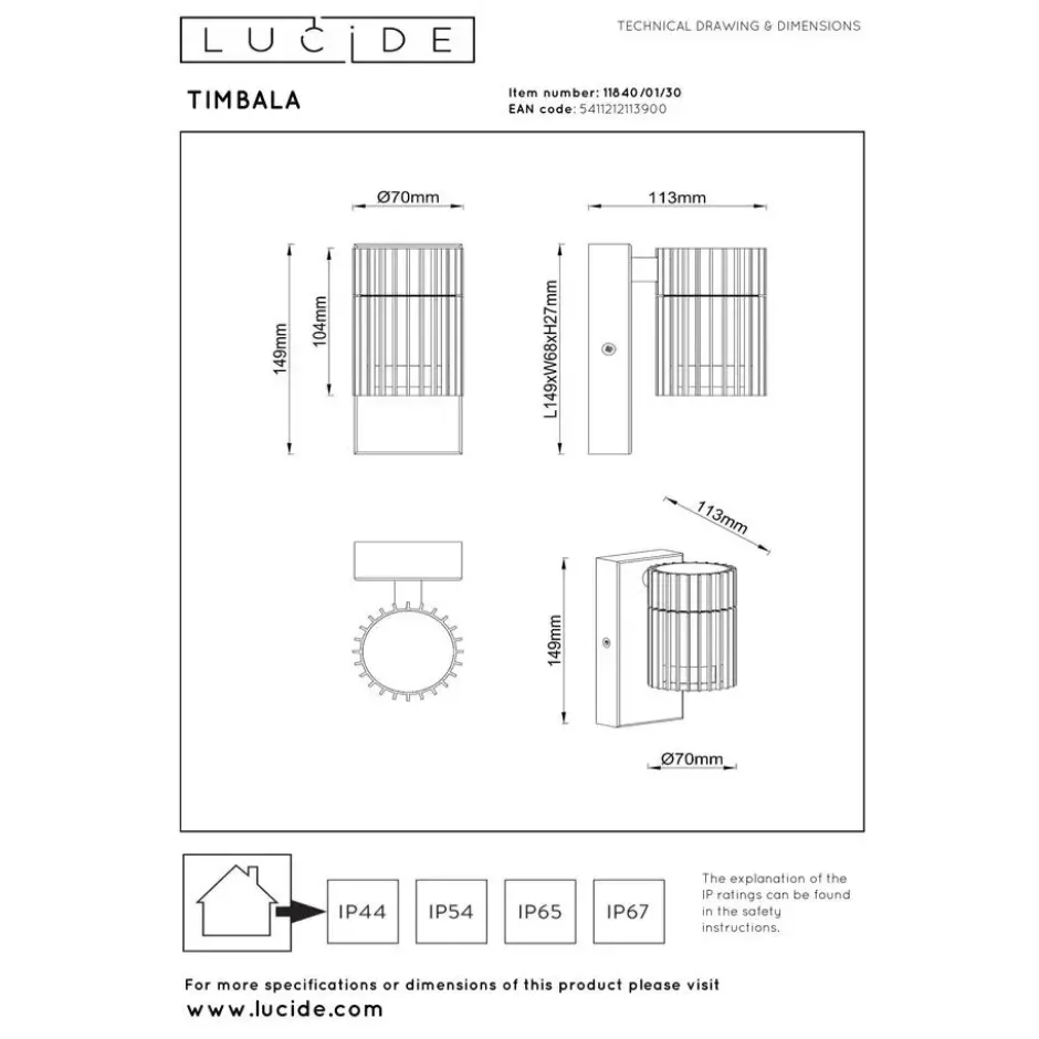 Lucide TIMBALA Wandspot - Zwart
