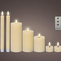 Lumineo LED kaarsen set - 7-delig - creme - met afstandsbediening